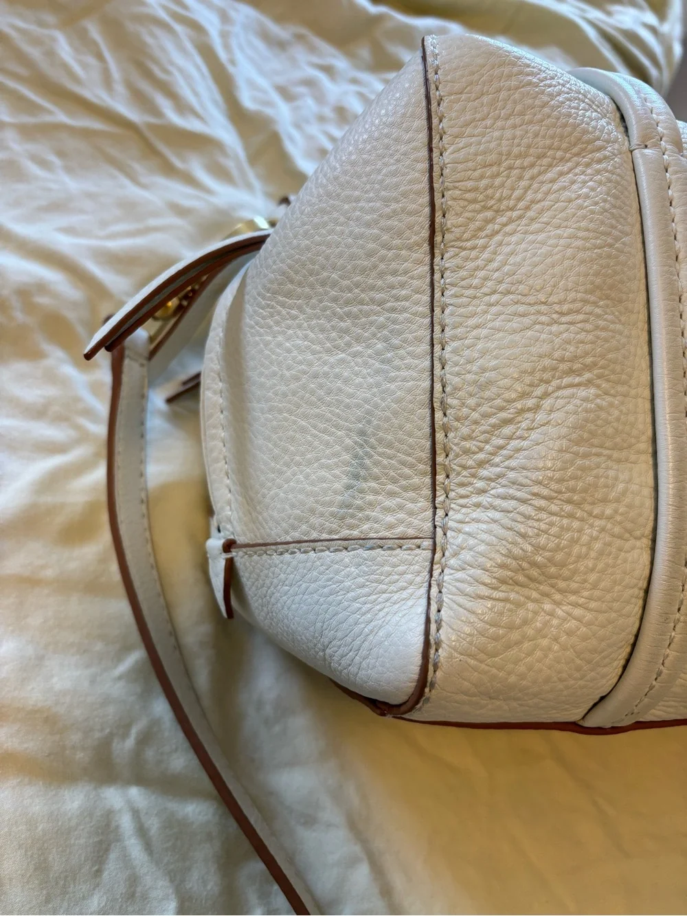 Vera Bradley White Leather Mallory Satchel Purse w Shoulder and Crossbody Straps